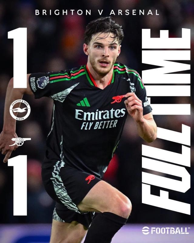 【英超】恩瓦内里破门,阿森纳1比1客平布莱顿